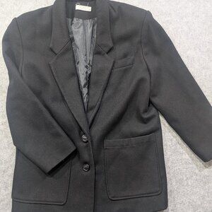 Wool Black Blazer Padded Shoulders Button Down Patch Pocket